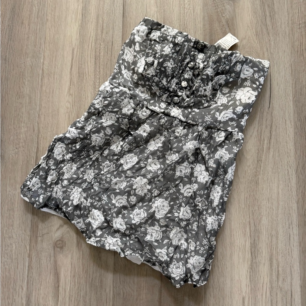 Wet Seal Gray Floral Strapless Tank Top
